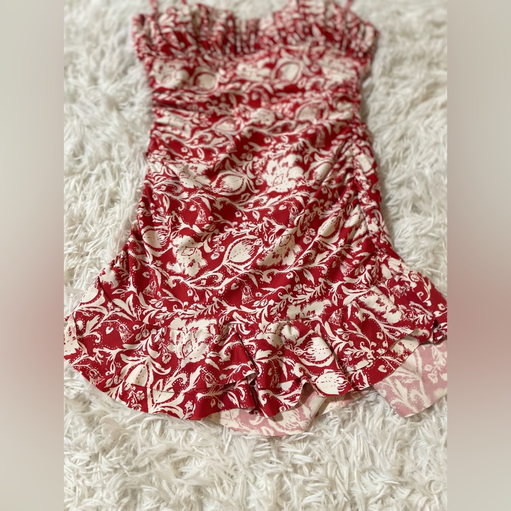 Kenneth Cole Resort Swim Dress One Piece Swimsuit Skirt Ruffle Floral Red S - Picture 4 of 11